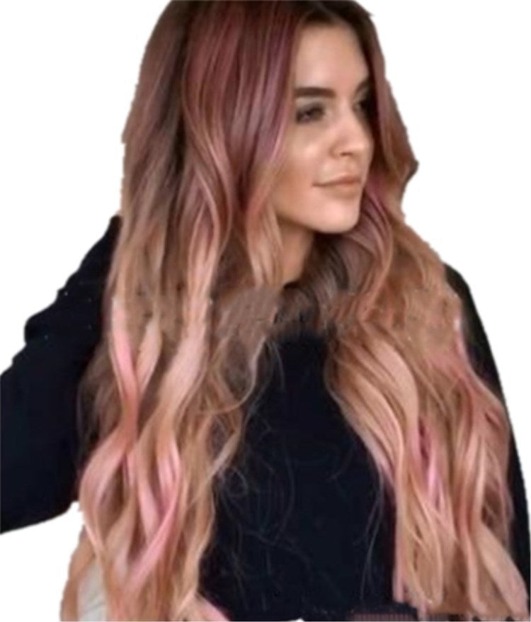 Brun rose grande vague cheveux longs bouclés transfrontaliers femmes perruques Cosplay perruques de fête