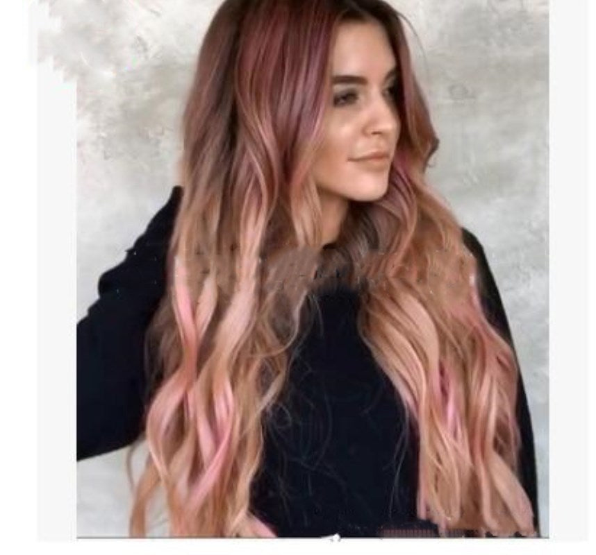 Brun rose grande vague cheveux longs bouclés transfrontaliers femmes perruques Cosplay perruques de fête