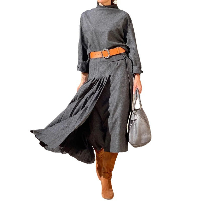 Robe ample à manches longues pour femmes, couleur unie, automne