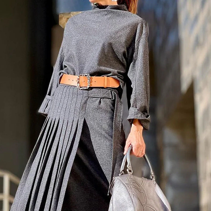 Vestido de color sólido suelto de manga larga de otoño para mujer