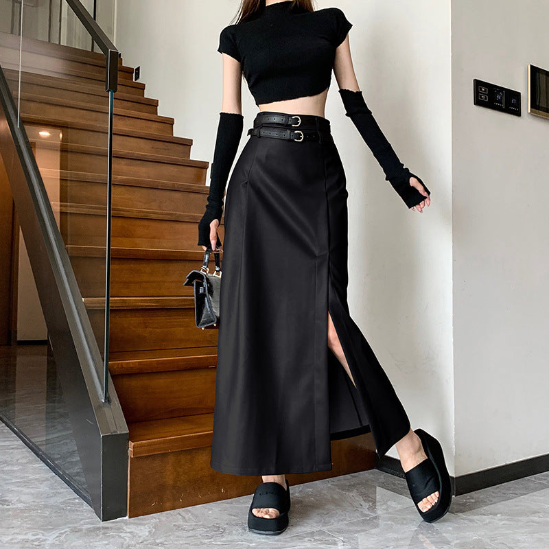 Black High-grade PU Leather Skirt Women