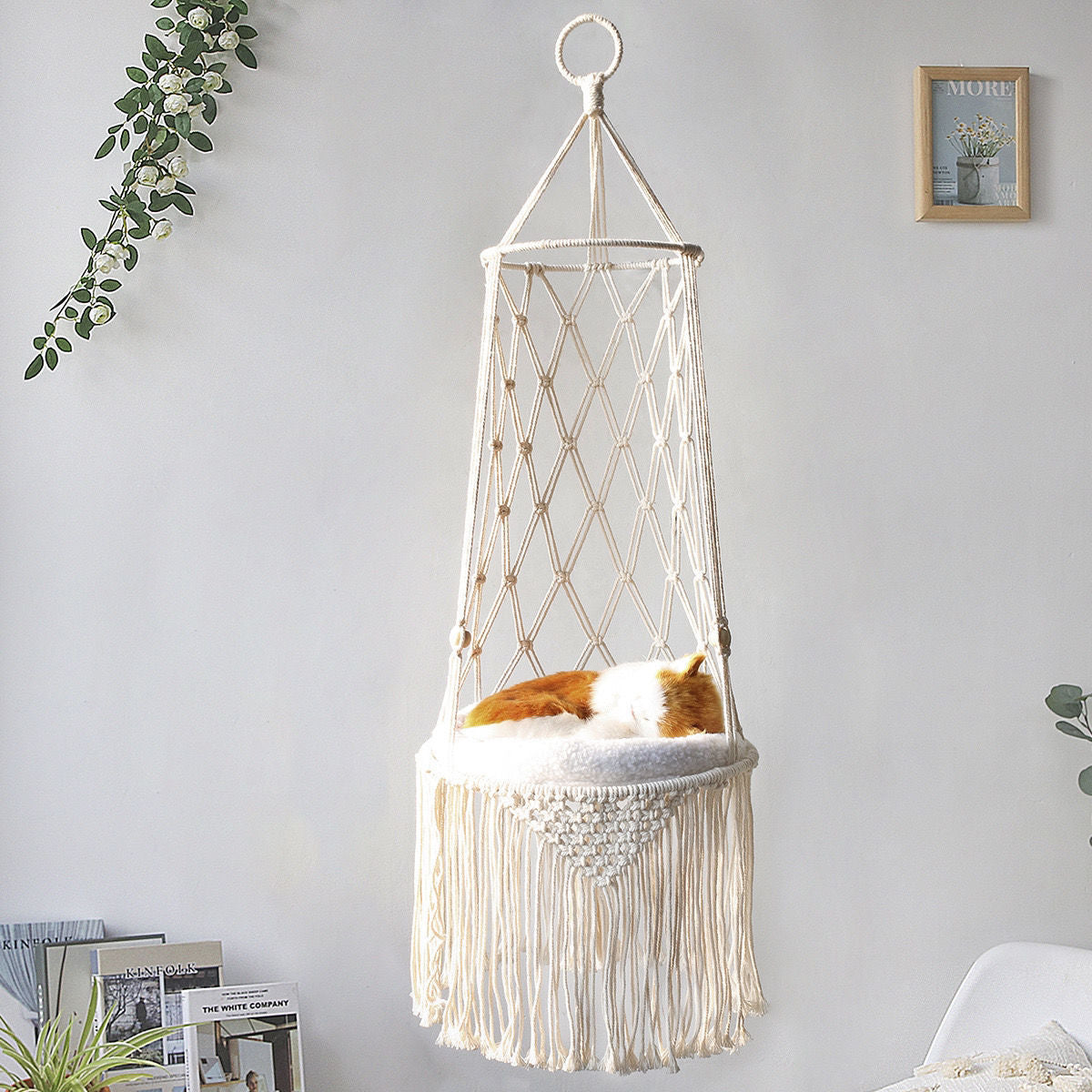 Macramé colgante cama para mascotas macramé gato hamaca colgante de pared gato hamaca macramé gato cama-regalos para mascotas hamaca macramé gato columpio