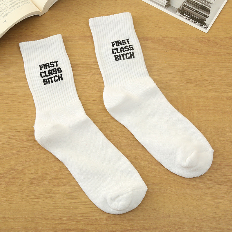 Chaussettes de mollet respirantes et confortables, lettres anglaises simples, blanches, pour hommes et femmes, même Style