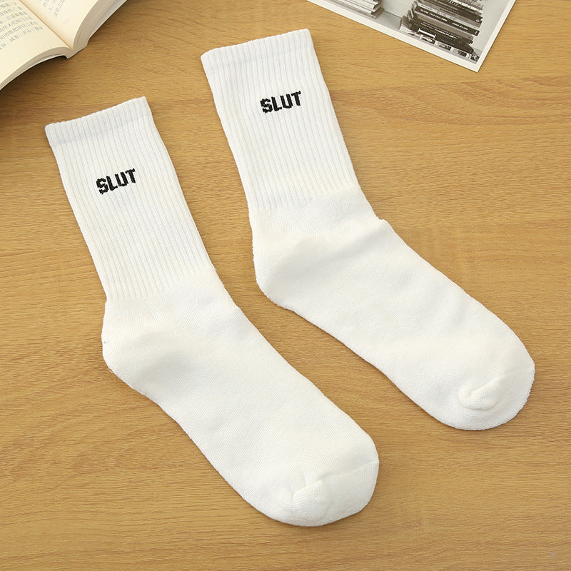 Chaussettes de mollet respirantes et confortables, lettres anglaises simples, blanches, pour hommes et femmes, même Style