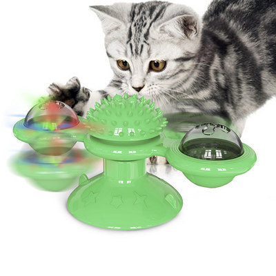 Moulin à vent rotatif pour chat, jouets multifonctions, dispositif de grattage des démangeaisons, jouet brillant pour dents