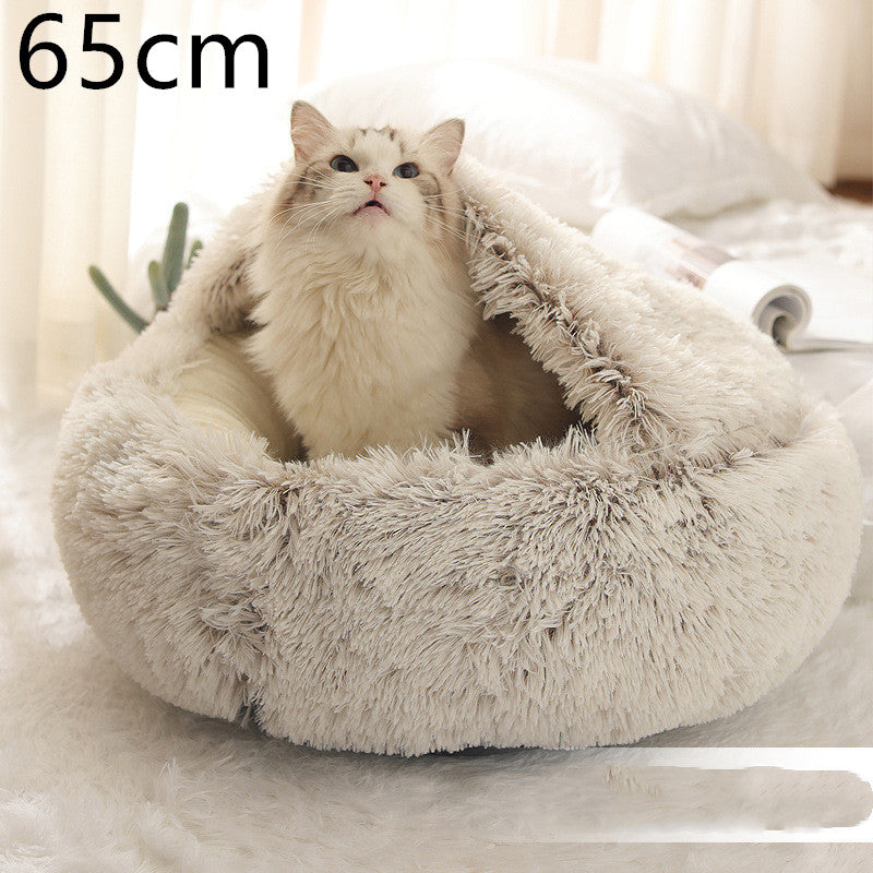 Cama 2 en 1 para perros y gatos, cama de invierno para mascotas, cama redonda de felpa cálida, cama suave y larga para mascotas