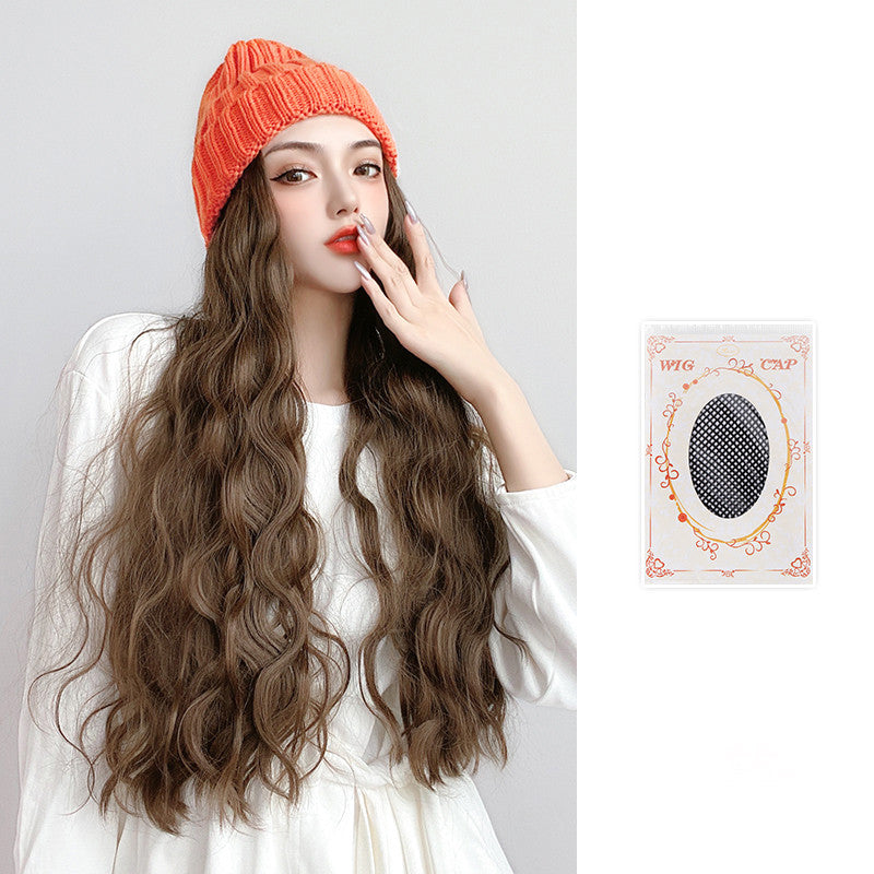 Wig Hat Integrated Knitting Wool Hat Long Curly Hair Water Ripple