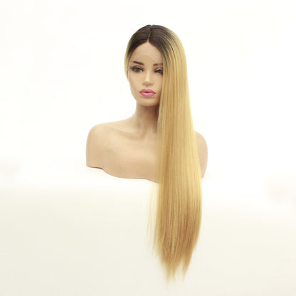 Perruque Lace Front Wig synthétique, cheveux longs et lisses, couvre-chef