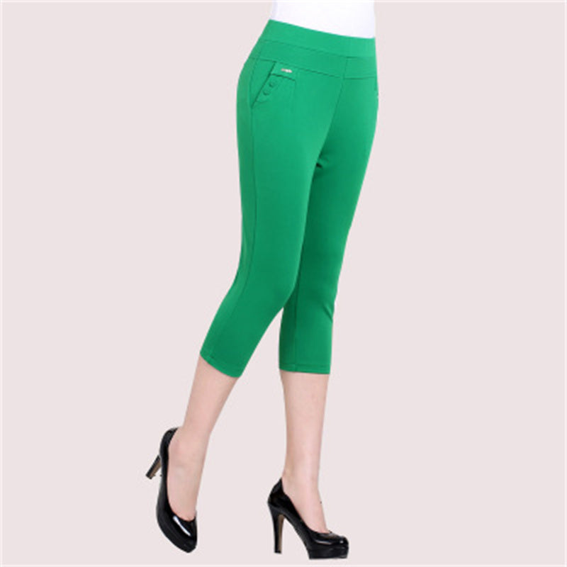 Pantalones casuales de cintura alta de color liso para mujer