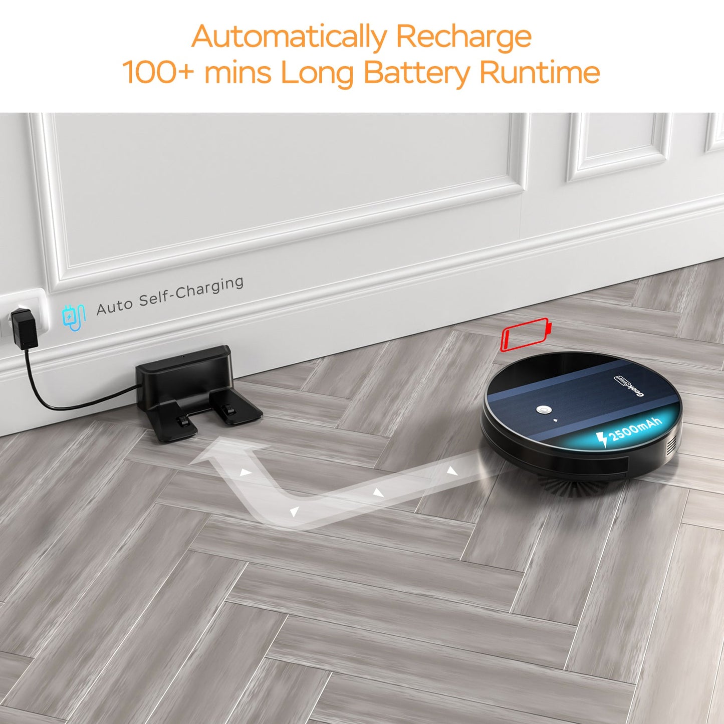 Aspirateur robot intelligent Geek G6 Plus, ultra-mince, forte aspiration de 1 800 Pa, auto-chargement automatique, connectivité Wi-Fi, contrôle par application, nettoyage personnalisé, idéal pour les sols durs jusqu'aux tapis. Interdiction sur Amazon