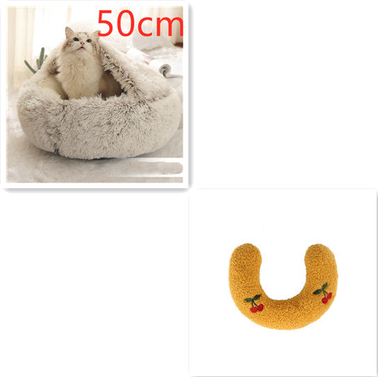 Lit d'hiver 2 en 1 pour chien et chat, lit rond en peluche chaud, maison douce et longue en peluche pour animaux de compagnie