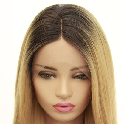 Perruque Lace Front Wig synthétique, cheveux longs et lisses, couvre-chef