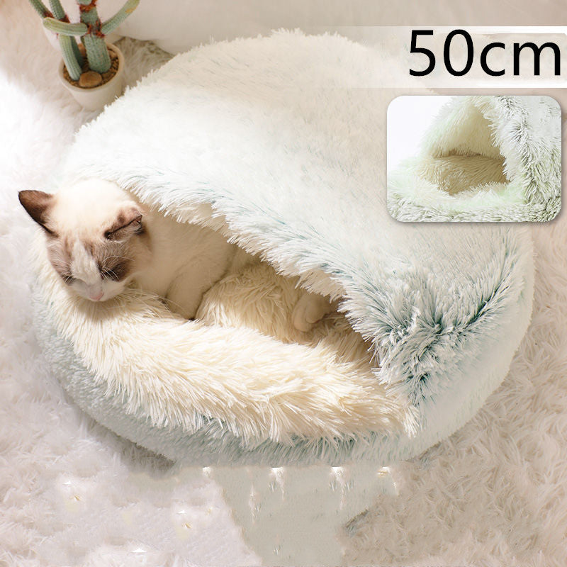 Lit d'hiver 2 en 1 pour chien et chat, lit rond en peluche chaud, maison douce et longue en peluche pour animaux de compagnie