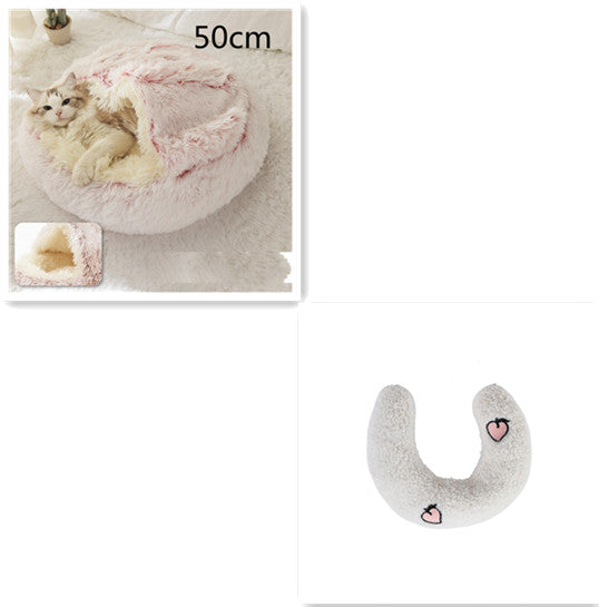 Lit d'hiver 2 en 1 pour chien et chat, lit rond en peluche chaud, maison douce et longue en peluche pour animaux de compagnie