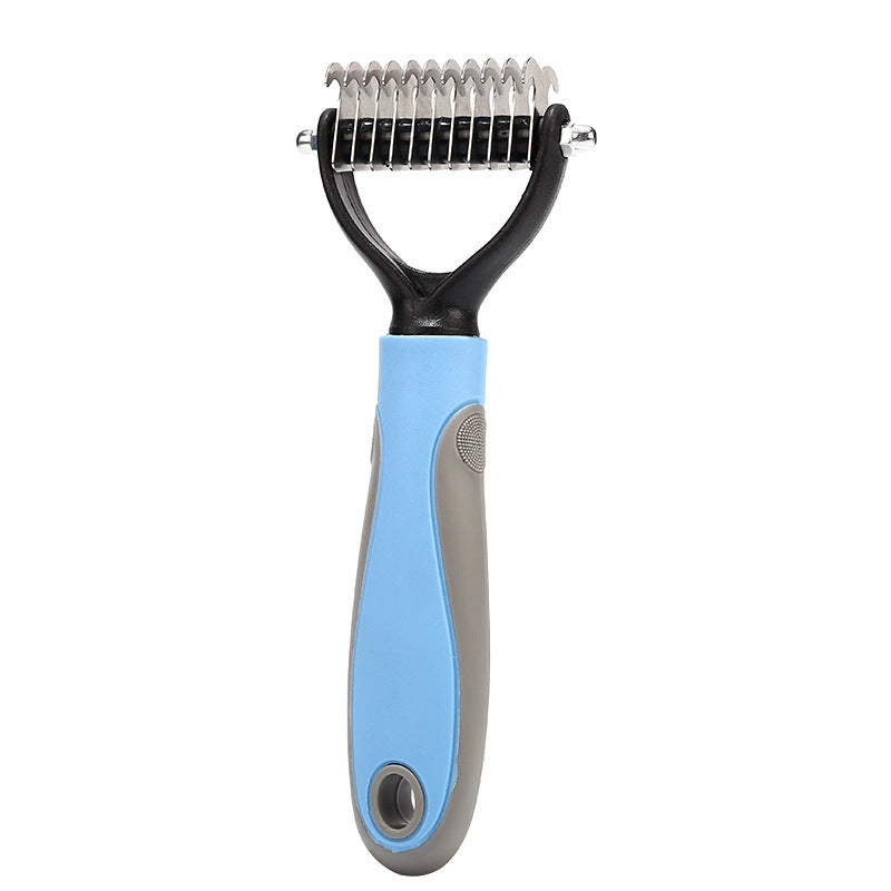 Brosse Double face en acier inoxydable pour animaux de compagnie, peigne d'épilation, démêlage, toilettage pour chiens, outils de perte