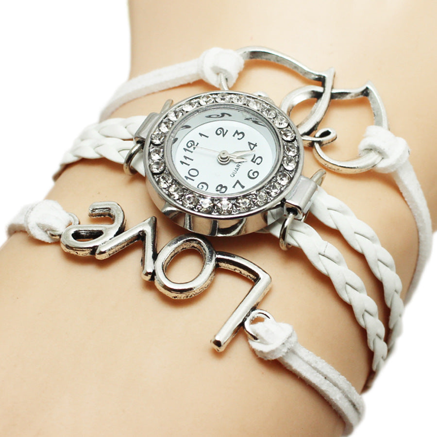 Reloj multicapa tejido Love en forma de corazón doble Alloy Love