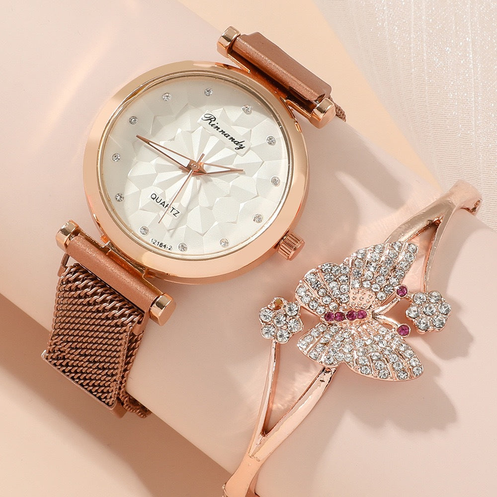 Montre-bracelet à quartz avec boîte-cadeau de cinq pièces pour femmes