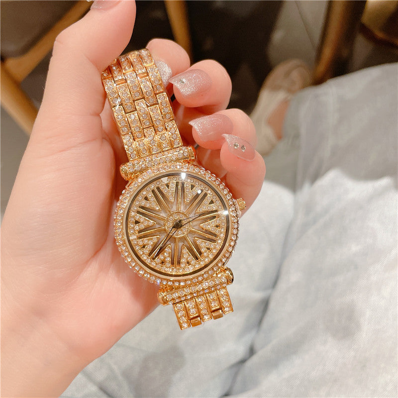 Women's Round Diamond Waterproof Rotation Watch