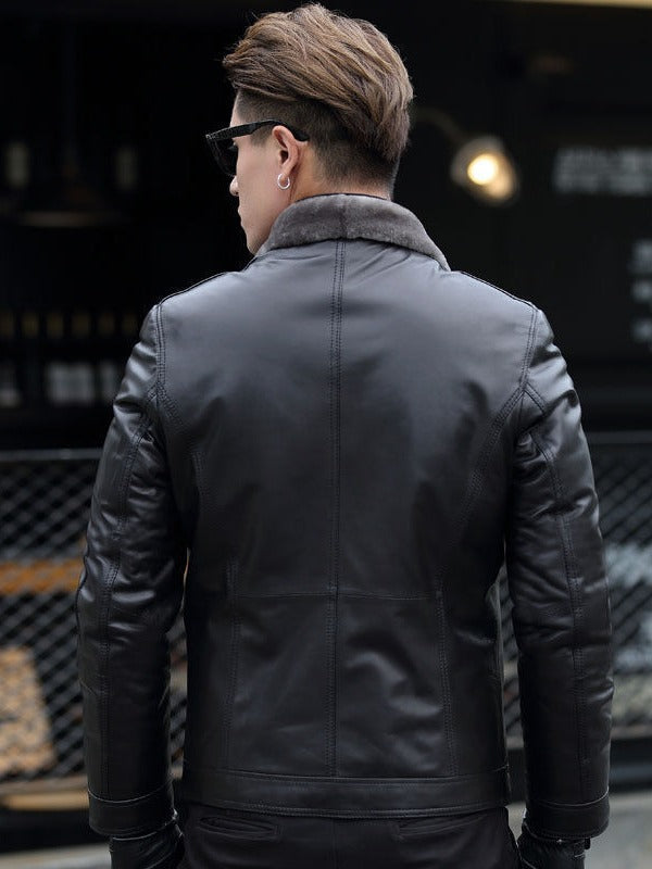 Veste de moto courte et chic en cuir pour homme, manteau épais