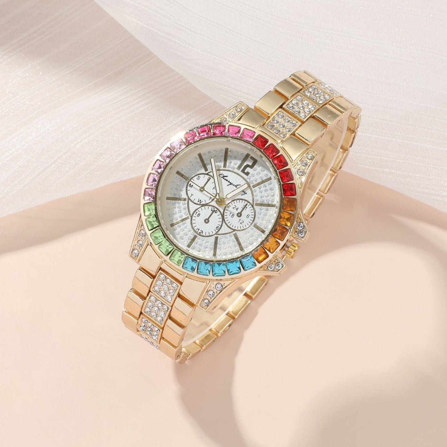 Reloj con correa de acero para mujer, con incrustaciones de diamantes de color, esfera especial, reloj de cuarzo para traje que combina con todo