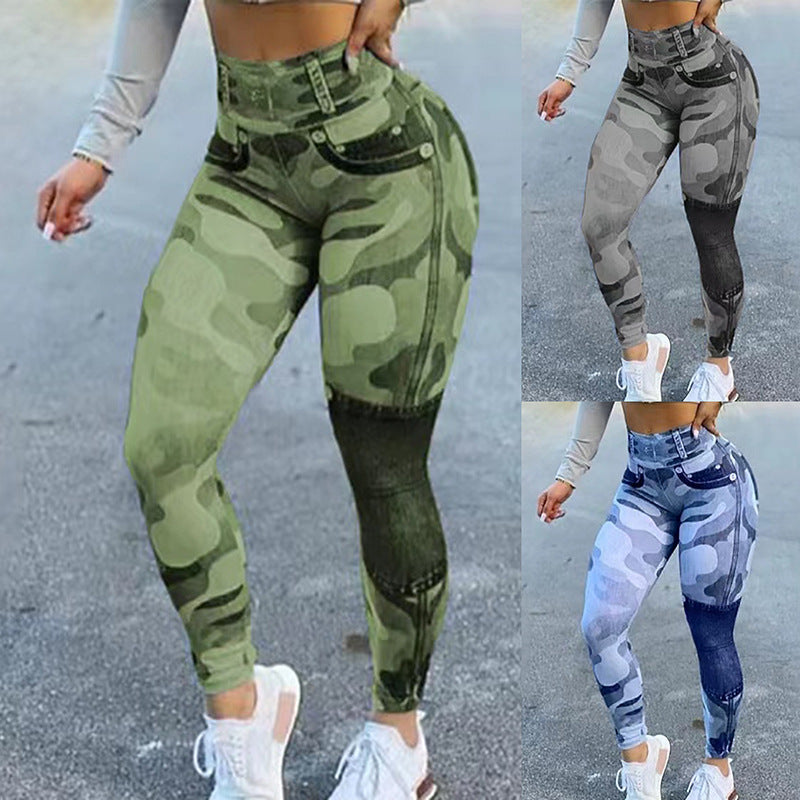 Leggings de yoga coupe slim camouflage imprimé multicolore pour femmes