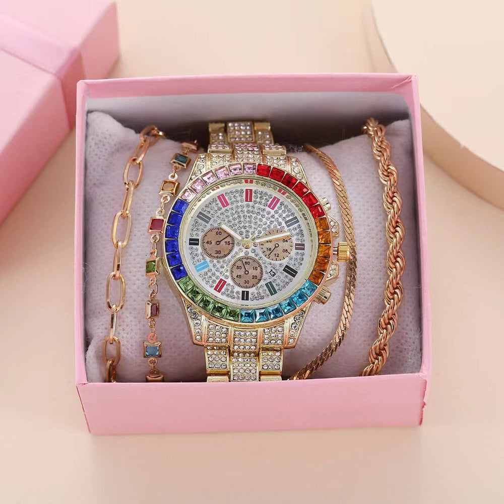 Reloj de pulsera con calendario único y diamantes de acero para mujer