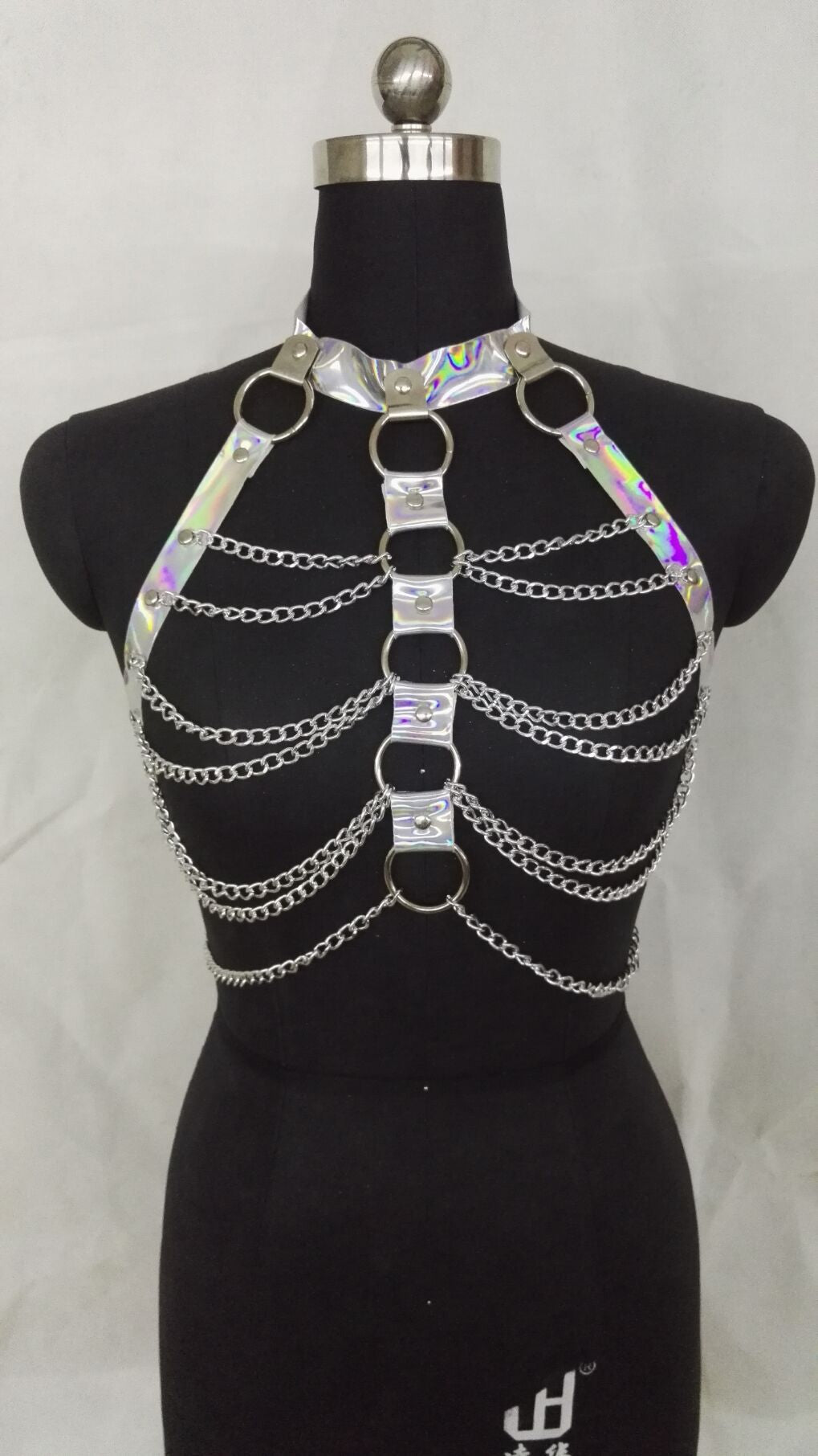 Arnés de cuerpo de Color Halter para mujer, cinturón de cadena para fiesta, traje de fiesta rave, ropa de discoteca, cinturón holográfico, Top gótico Pastel