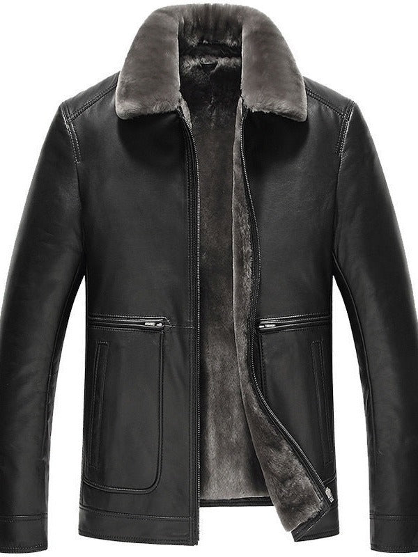 Veste de moto courte et chic en cuir pour homme, manteau épais