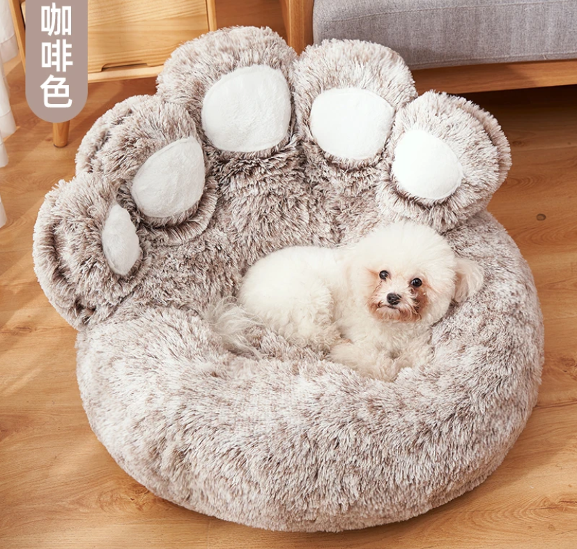 Cama para perros y gatos, estera redonda para mascotas grandes, casa larga de felpa para dormir profundo, cálida forma de pata de oso, cojín súper suave, camas tranquilas