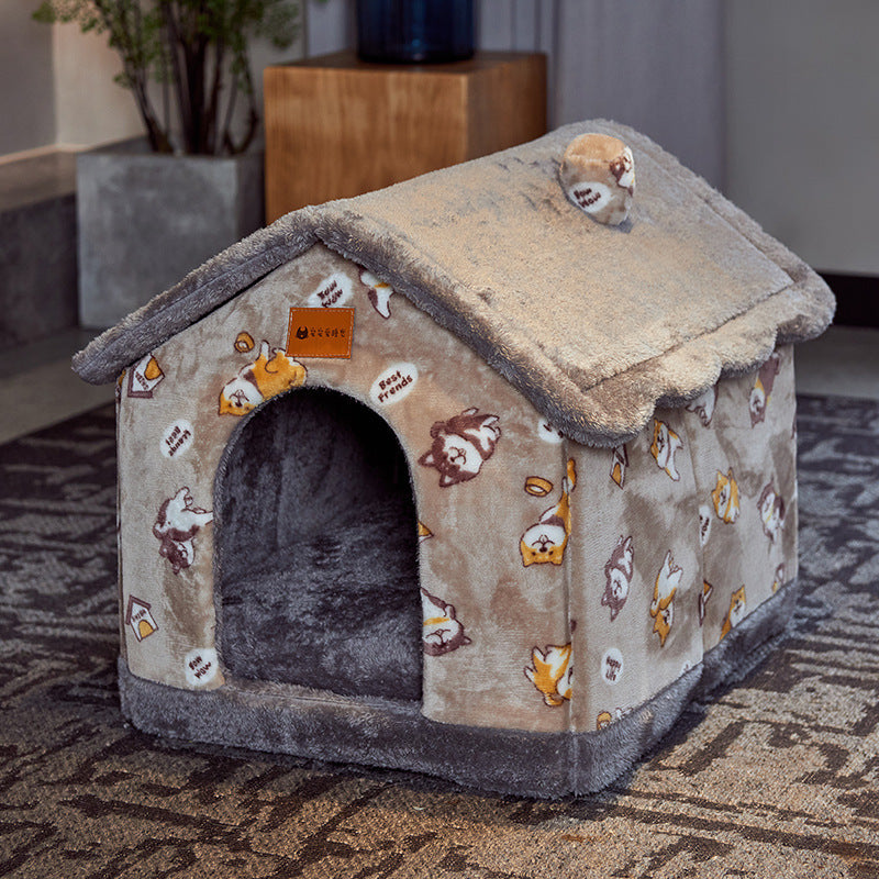 Casa plegable para perros, cama para Gato, Villa para perros de invierno, caseta para dormir, nido extraíble, cueva cerrada cálida, sofá, suministros para mascotas