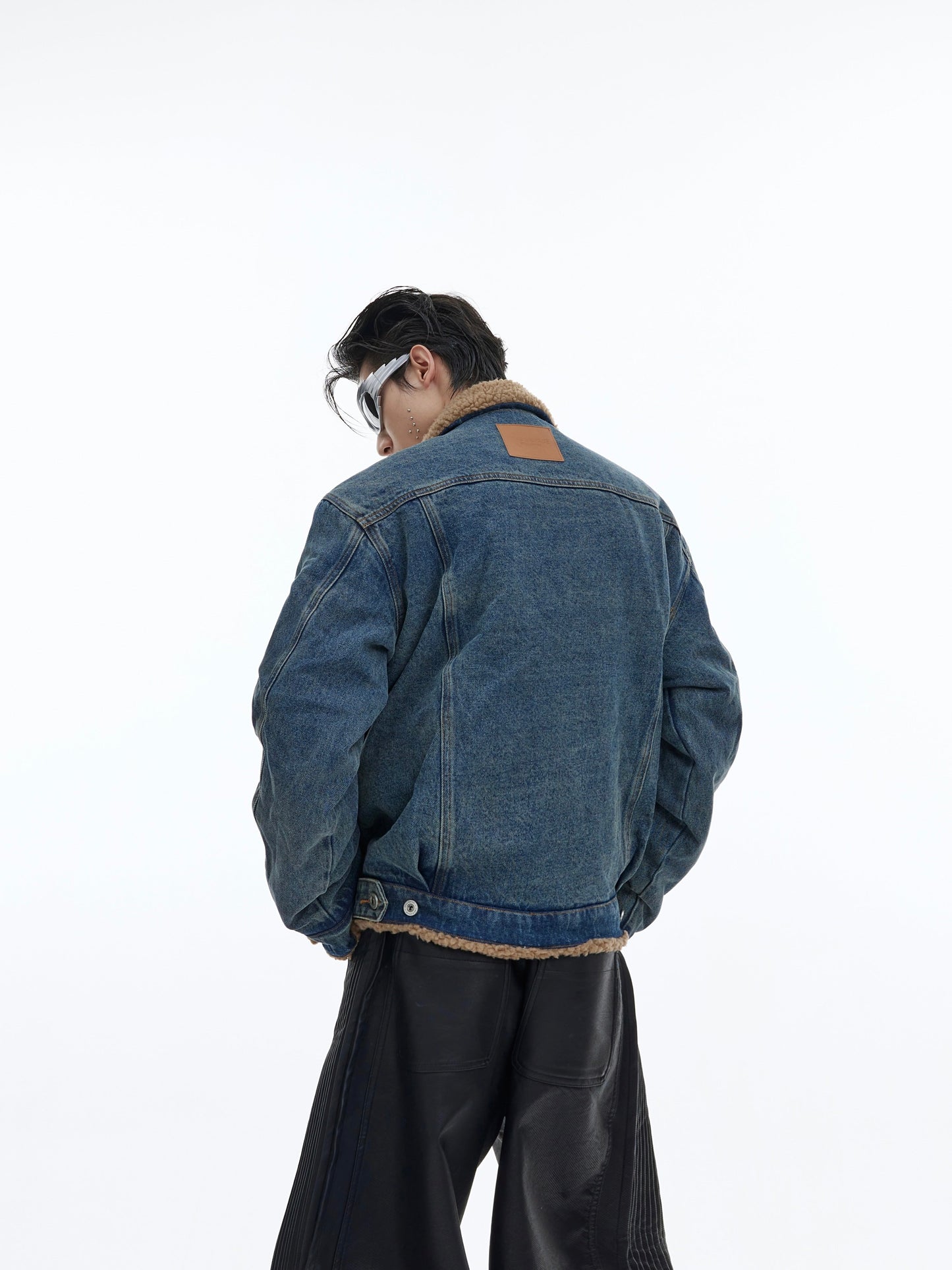 Washed Retro Lamb Cashmere Patchwork Denim Jacket