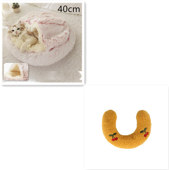 Lit d'hiver 2 en 1 pour chien et chat, lit rond en peluche chaud, maison douce et longue en peluche pour animaux de compagnie