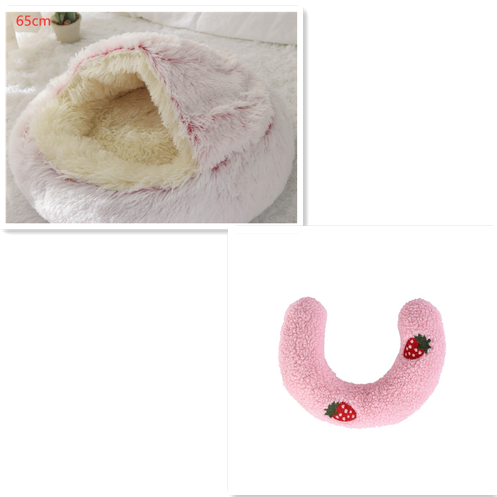 Lit d'hiver 2 en 1 pour chien et chat, lit rond en peluche chaud, maison douce et longue en peluche pour animaux de compagnie