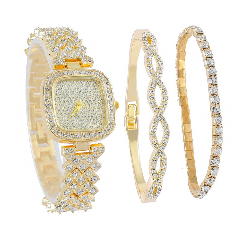 Montre à quartz de mode avec bracelet en diamant carré pour femme