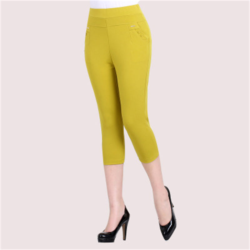 Pantalon décontracté taille haute de couleur unie pour femme