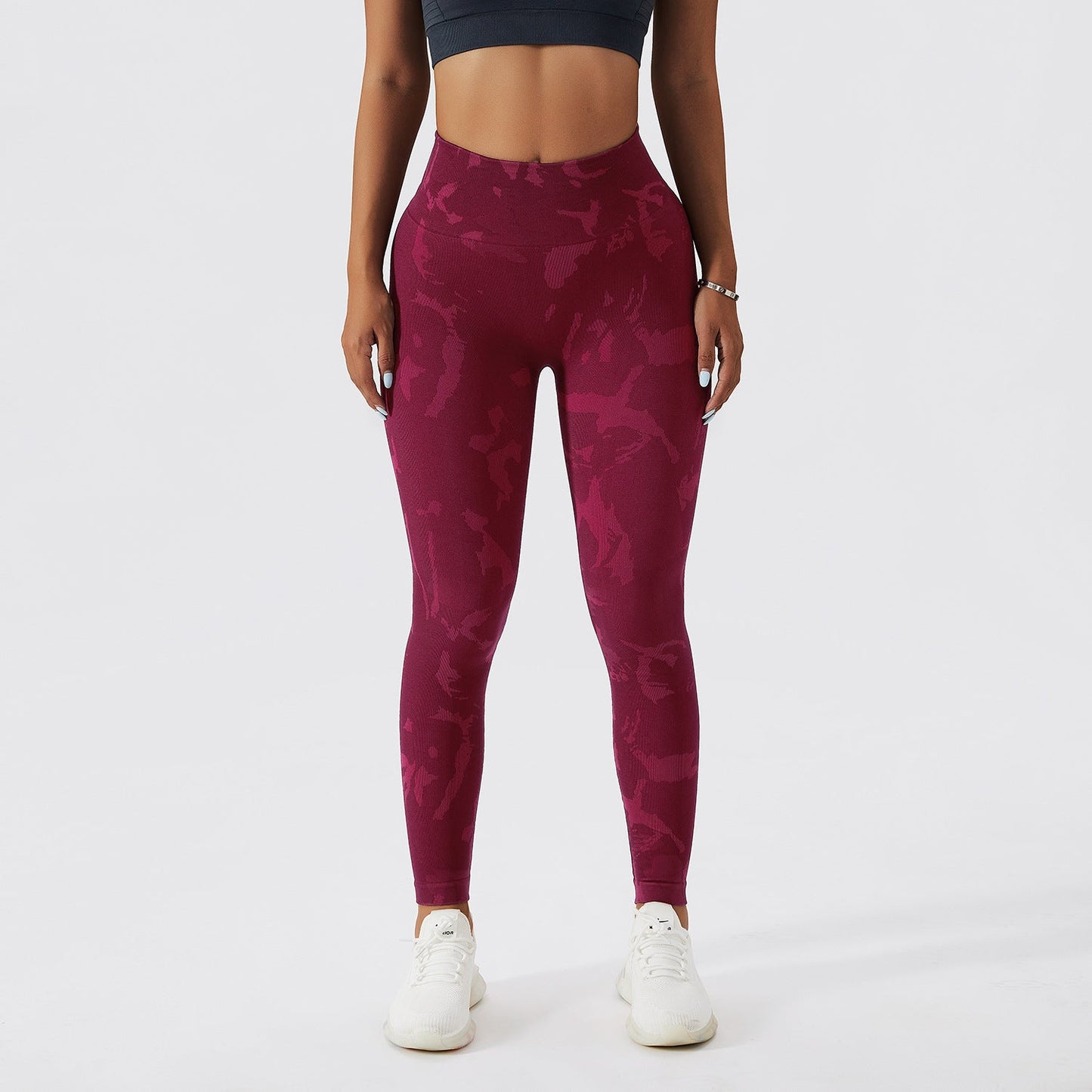 Pantalon de Fitness Camouflage pêche hanche surélevée femme séchage rapide