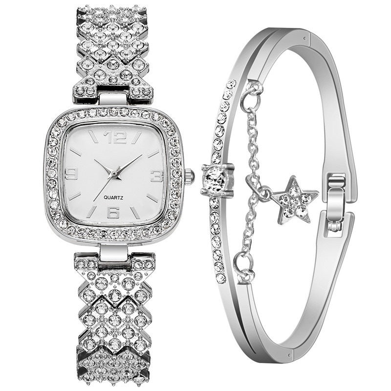 Ensemble deux pièces bracelet-montre diamant pour femme