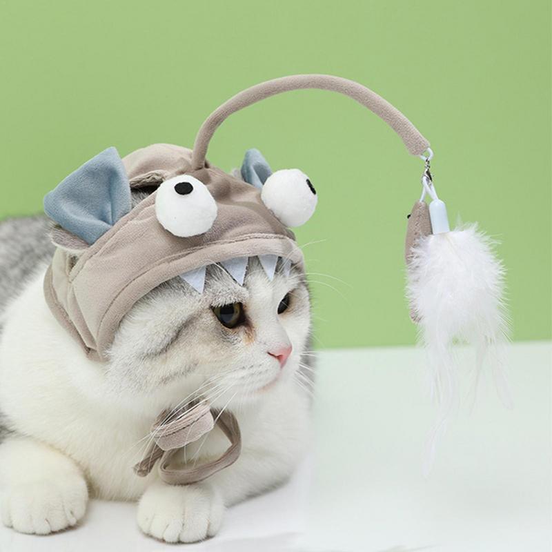 New Head Wearing Feather Funny Cat Stick Funny Cat Toy Stick Gray Big Eye Pet Toys Pet Products