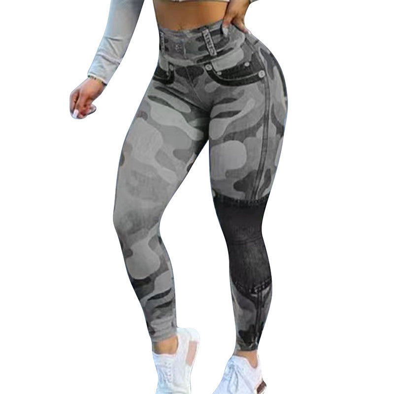 Leggings de yoga coupe slim camouflage imprimé multicolore pour femmes