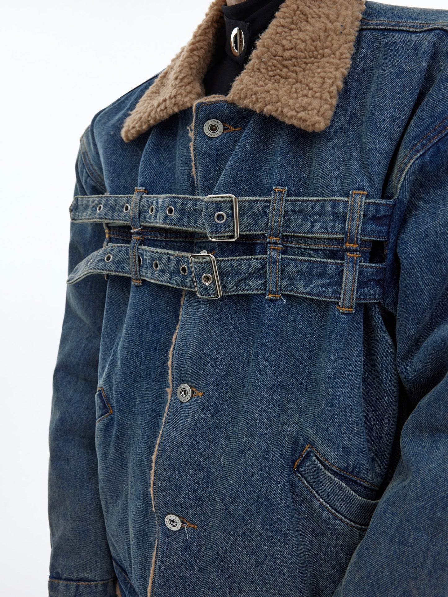 Washed Retro Lamb Cashmere Patchwork Denim Jacket