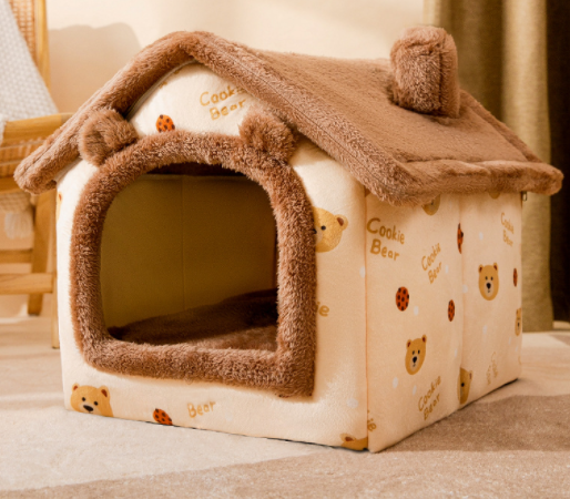 Maison pliable pour chien et chat, lit d'hiver pour chien, niche de sommeil, nid amovible, grotte chaude et fermée, canapé, fournitures pour animaux de compagnie