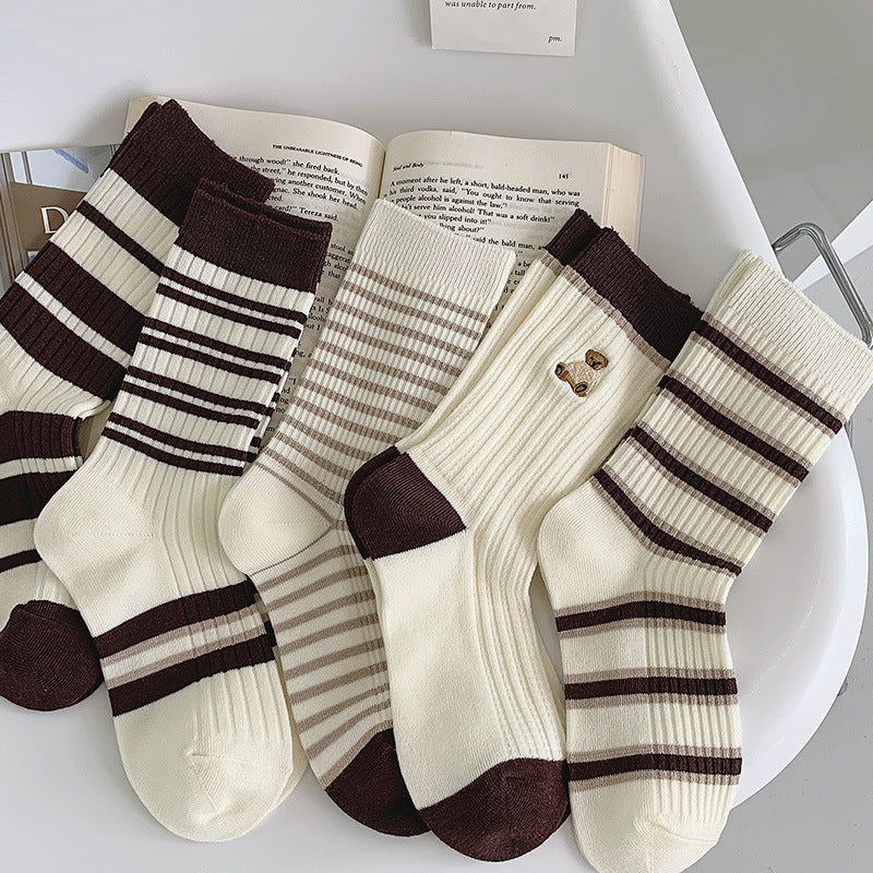 Solid Color Cotton Socks Spring And Autumn Medium Hose