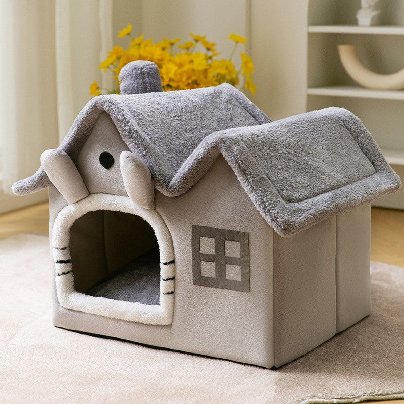 Maison pliable pour chien et chat, lit d'hiver pour chien, niche de sommeil, nid amovible, grotte chaude et fermée, canapé, fournitures pour animaux de compagnie