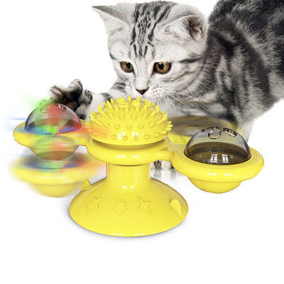 Moulin à vent rotatif pour chat, jouets multifonctions, dispositif de grattage des démangeaisons, jouet brillant pour dents