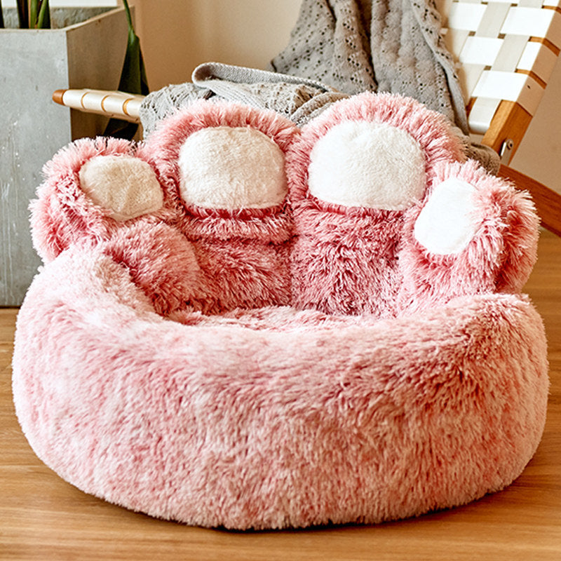 Lit rond pour chien et chat, grand tapis pour animaux de compagnie, longue peluche, sommeil profond, chaud, en forme de patte d'ours, coussin Super doux, lits calmes