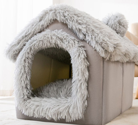 Maison pliable pour chien et chat, lit d'hiver pour chien, niche de sommeil, nid amovible, grotte chaude et fermée, canapé, fournitures pour animaux de compagnie