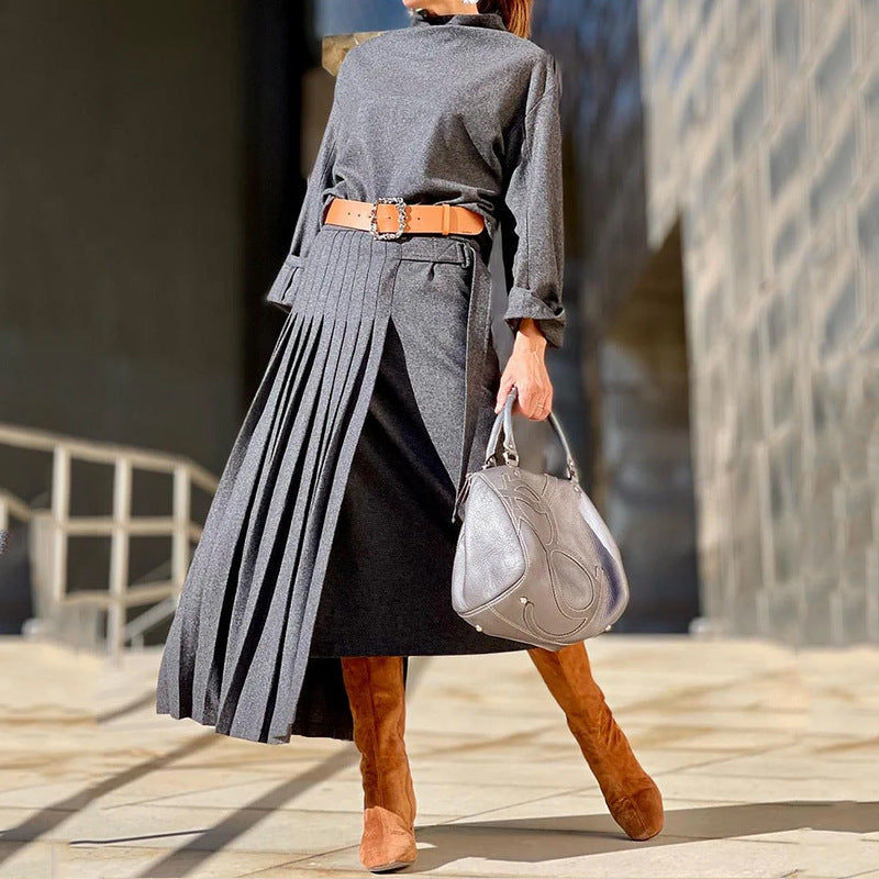 Vestido de color sólido suelto de manga larga de otoño para mujer