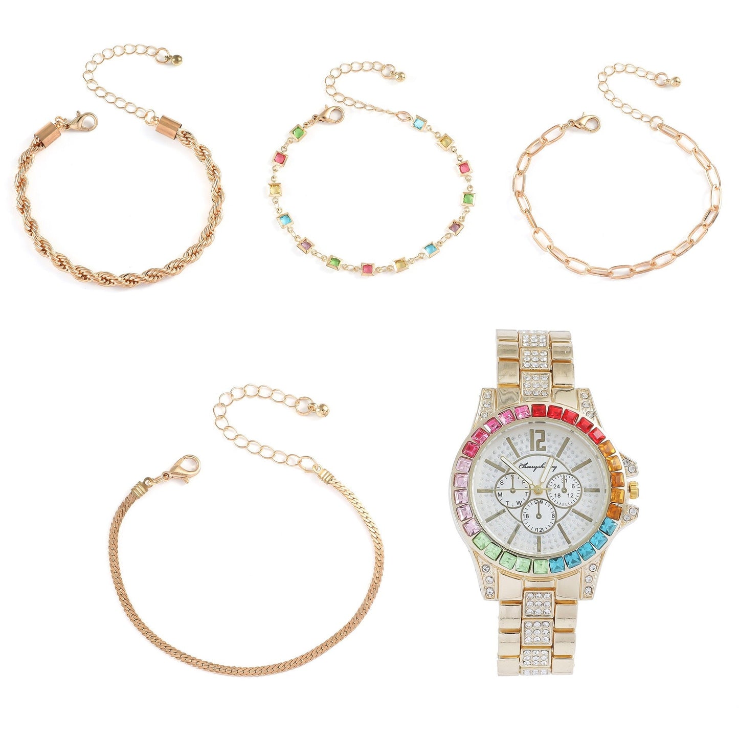 Montre à ceinture en acier pour femmes d'affaires, incrusté de diamants de couleur, cadran spécial, costume assorti, montre à Quartz