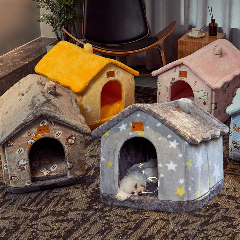 Casa plegable para perros, cama para Gato, Villa para perros de invierno, caseta para dormir, nido extraíble, cueva cerrada cálida, sofá, suministros para mascotas