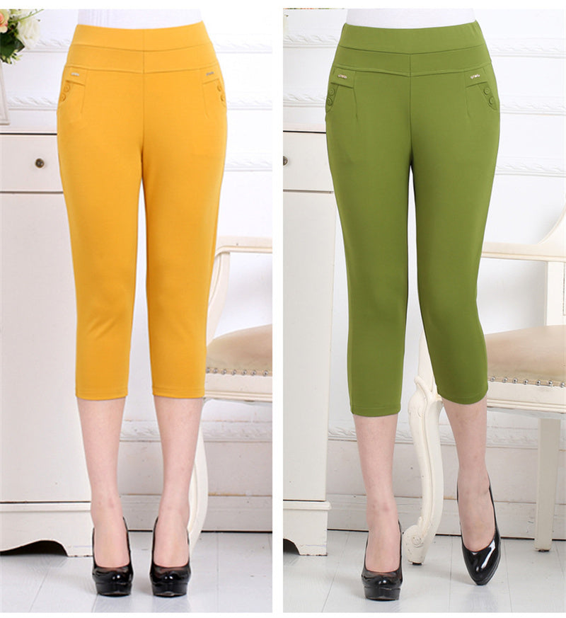 Pantalones casuales de cintura alta de color liso para mujer